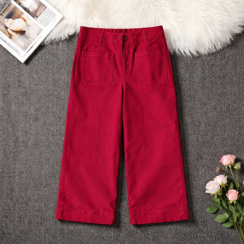 High-Rise Wide Leg Women's Pants in Red